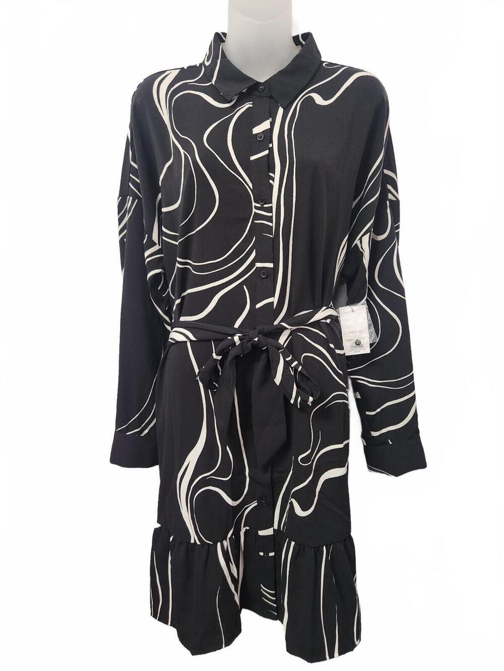 Nine West XL Black White Long Sleeve Shirt Dress XL-NWT